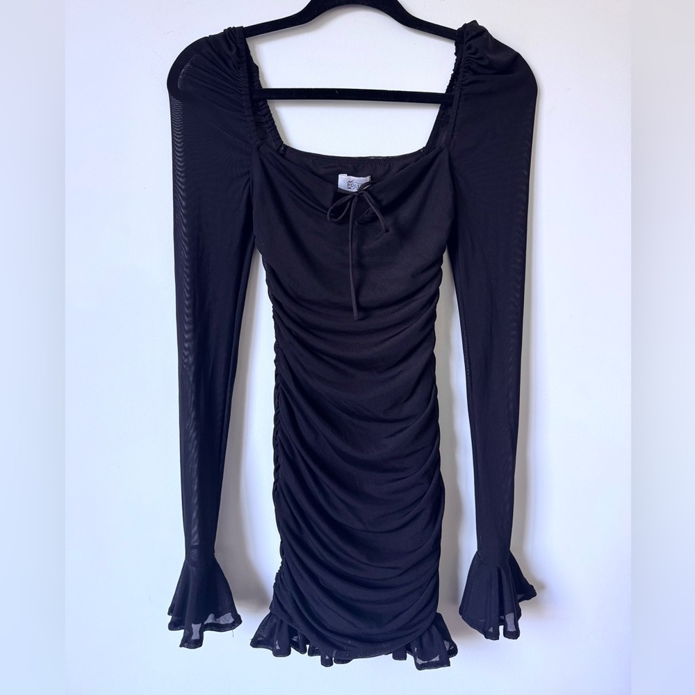 Oh Polly Mesh Long Sleeve Mini Dress in Black - Size 2 - Picture 4 of 10
